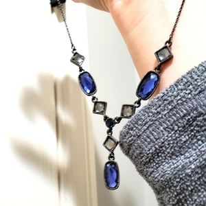 Beautiful blue and gray stone y shaped necklace, new without box